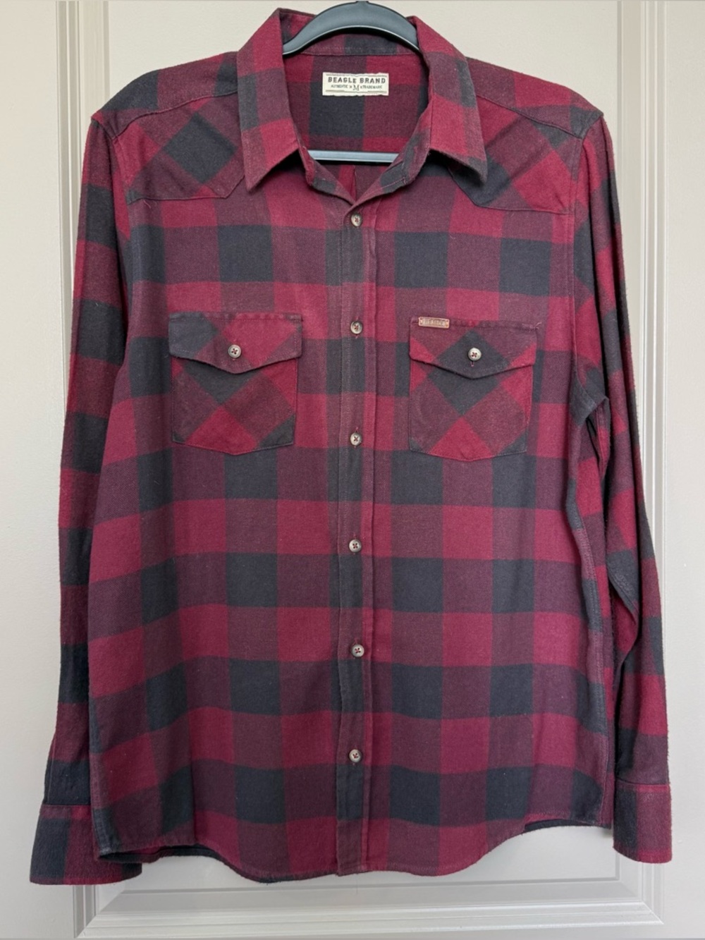 Beagle Brand Brazil Red and Black Buffalo Check Cotton Flannel Shirt Medium
